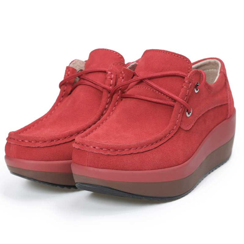 Women's red sewn accents lace up rocker bottom shoe 01 Women's red sewn accents lace up rocker bottom shoe 01