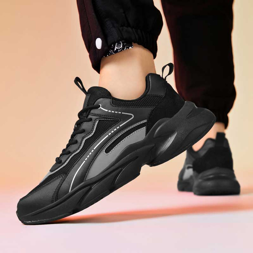 Black splicing accents stripe casual sport shoe sneaker | Mens sneakers ...
