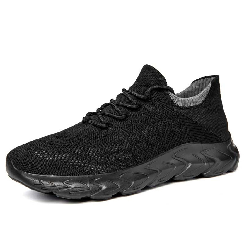 Men's black flyknit texture sock like sport shoe sneaker 01