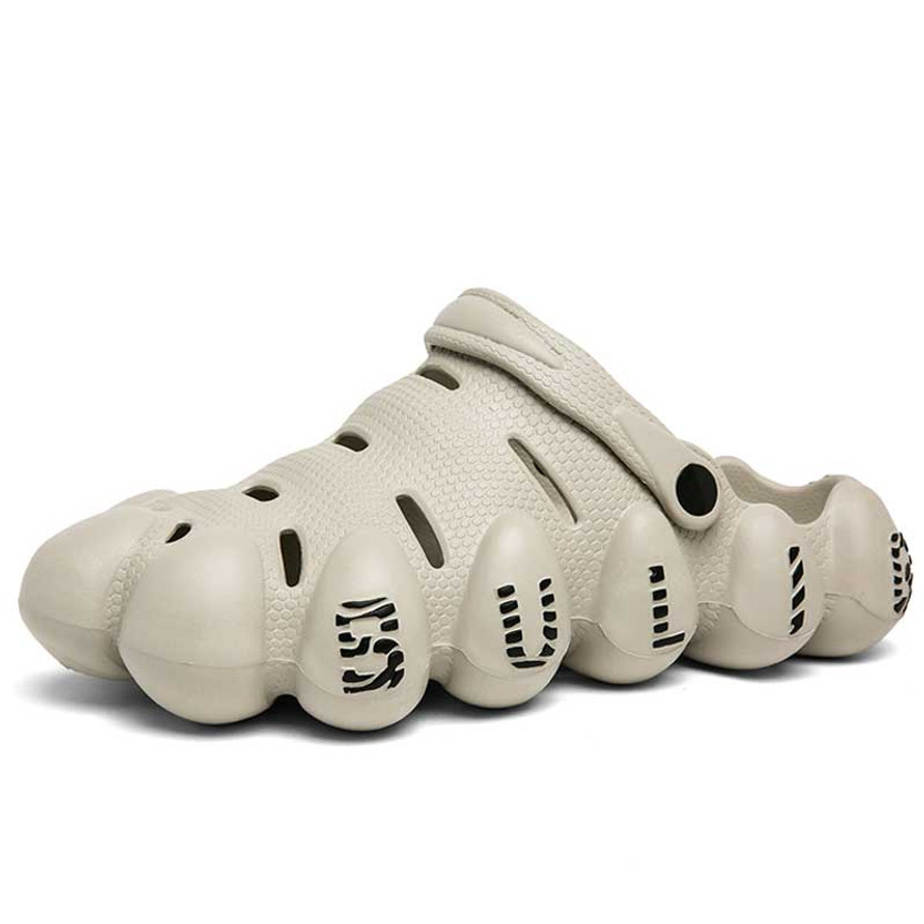Men's khaki casual hollow out letter pattern slip on clog sandal 01