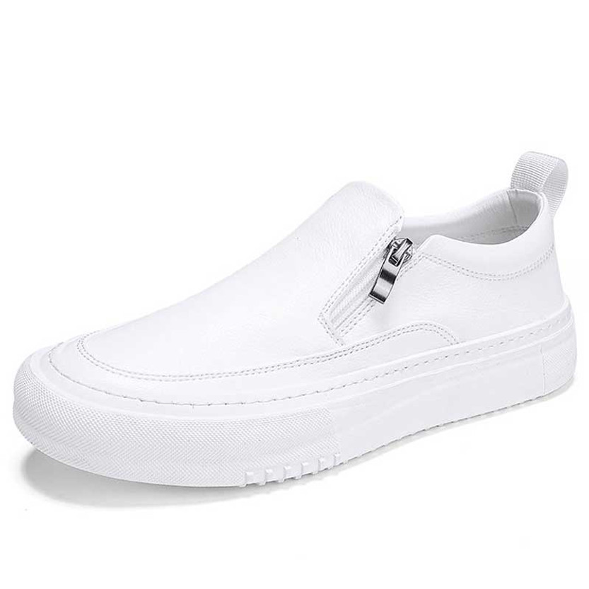 Men's white casual plain zipped slip on shoe loafer 01