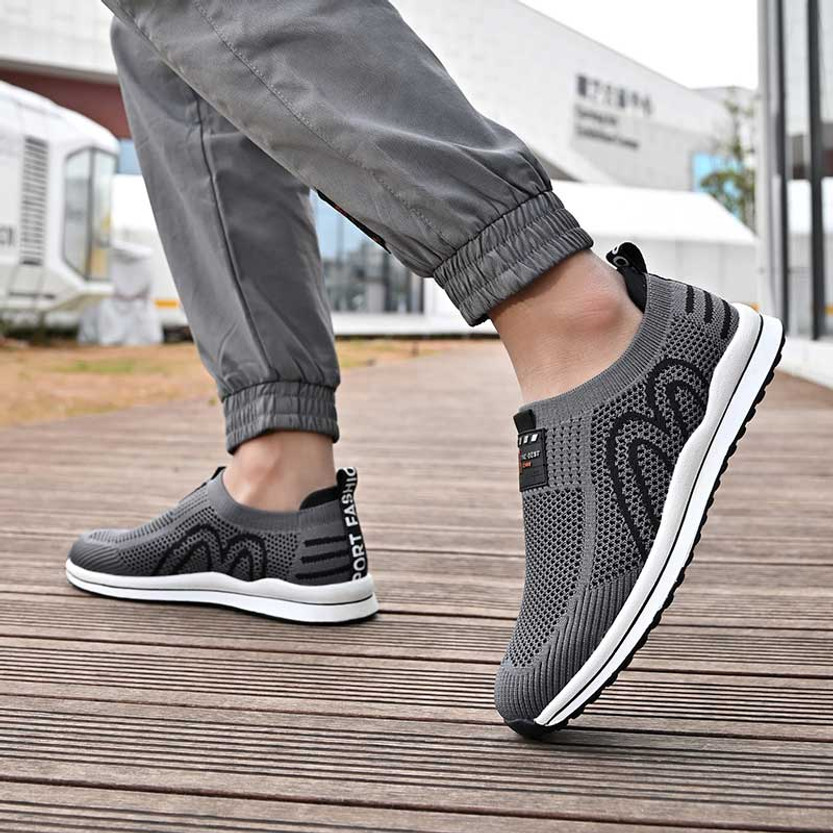 Grey curved stripe label pattern slip on shoe sneaker + FREE SHIPPING ...