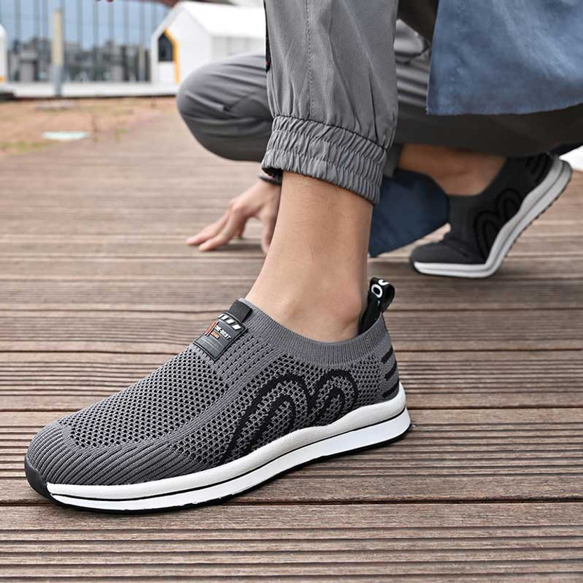 Grey curved stripe label pattern slip on shoe sneaker + FREE SHIPPING ...
