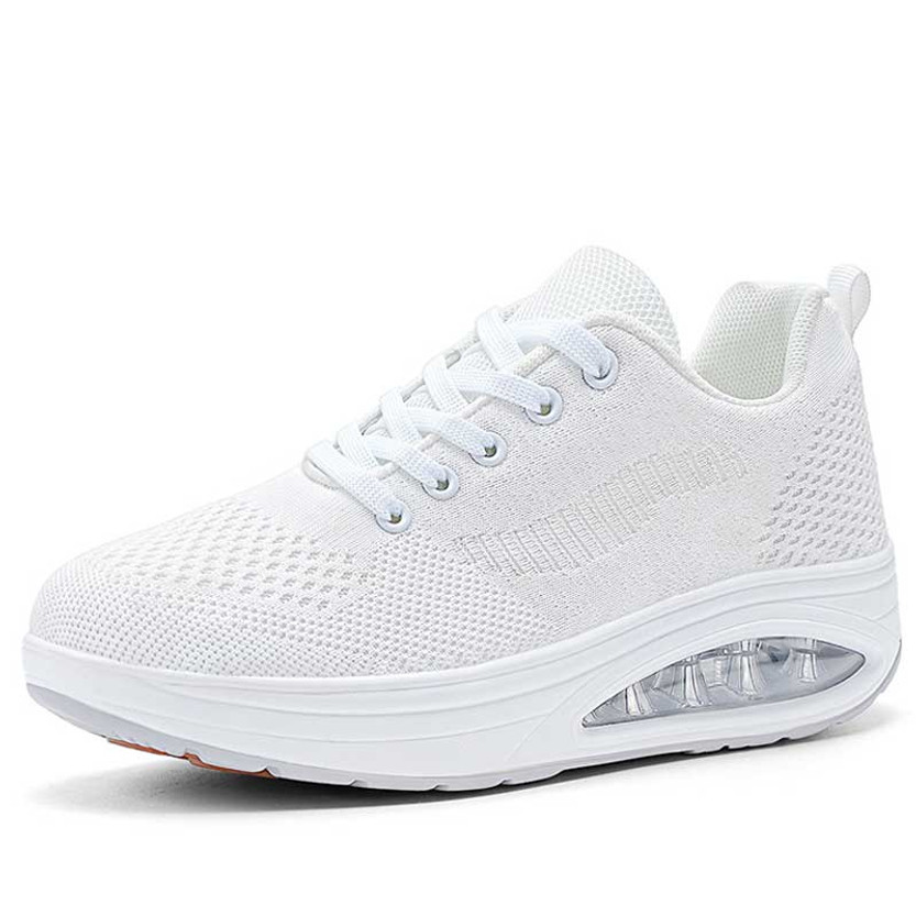 Women's white flyknit pattern texture rocker bottom shoe sneaker 01