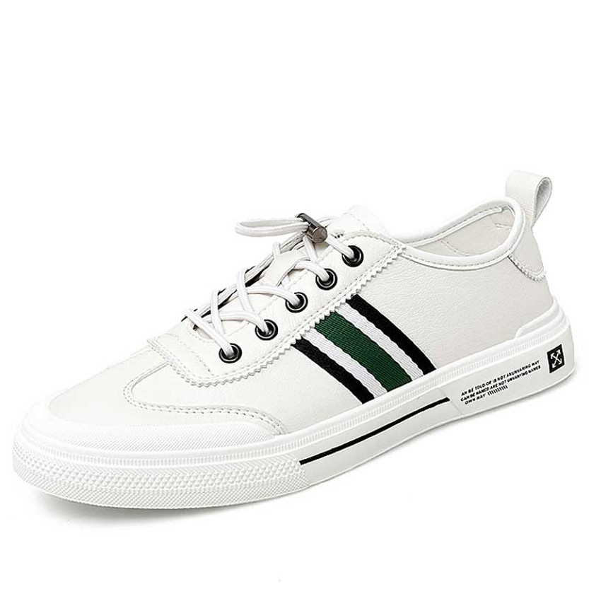 Men's white stripe pattern print drawstring lace shoe sneaker 01