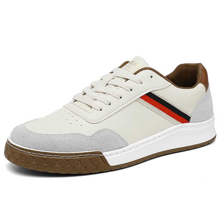 Men's beige color stripe pattern casual shoe sneaker 01