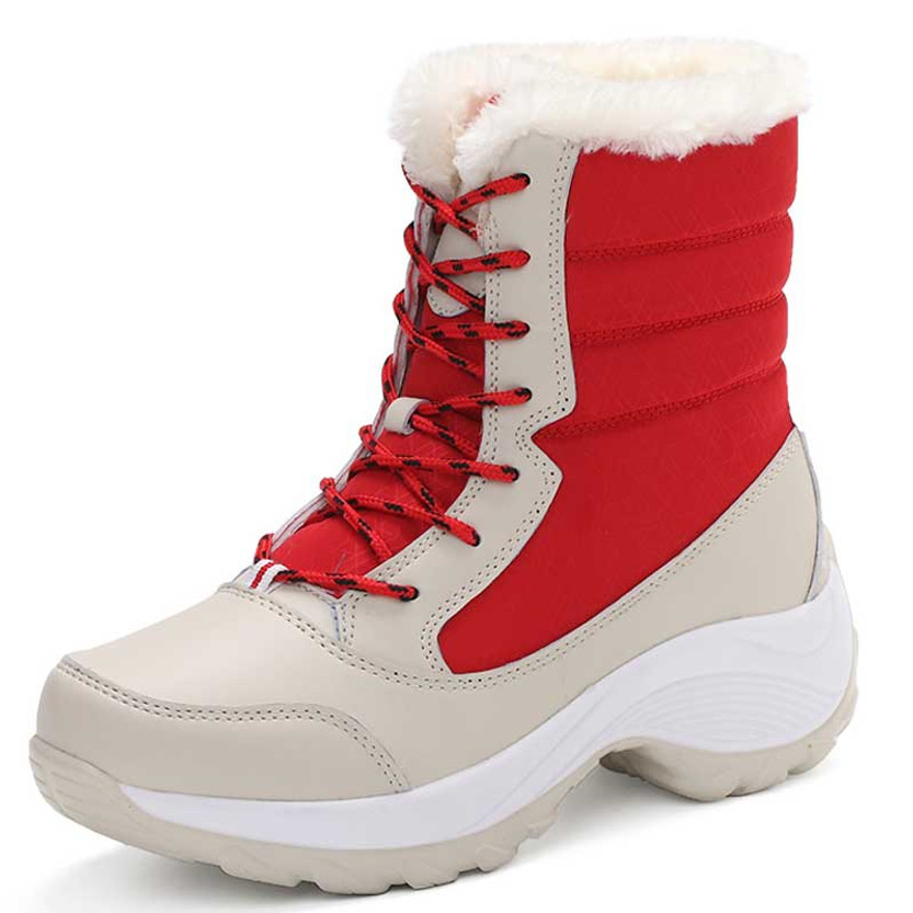 Women's beige red casual winter double rocker bottom shoe sneaker 01