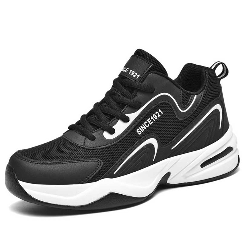 Men's black white casual curved stripe shoe sneaker 01