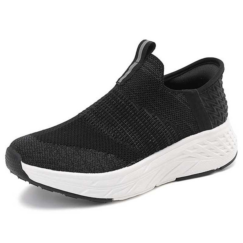 Women's black flyknit pattern texture slip on rocker bottom sneaker 01