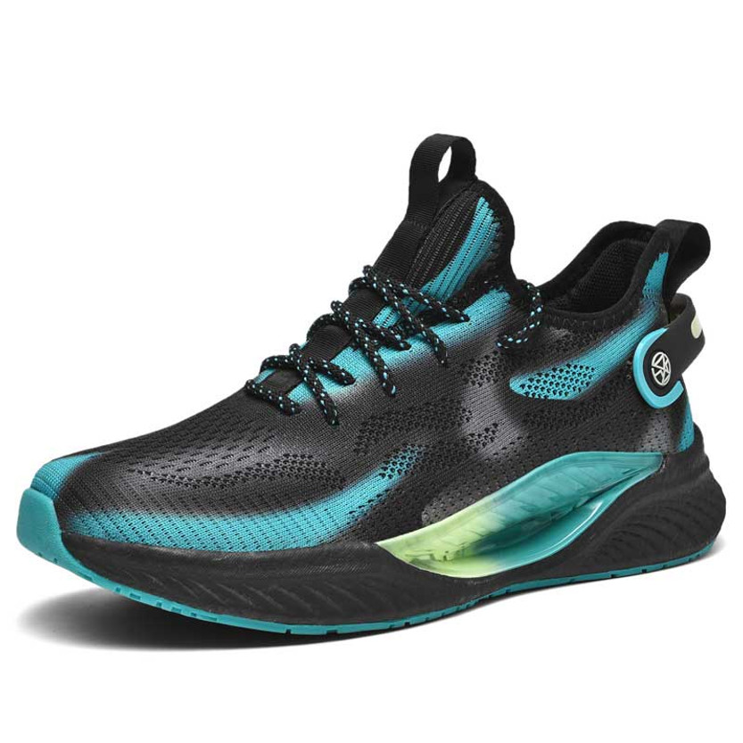 Men's black blue flyknit layered accents casual shoe sneaker 01