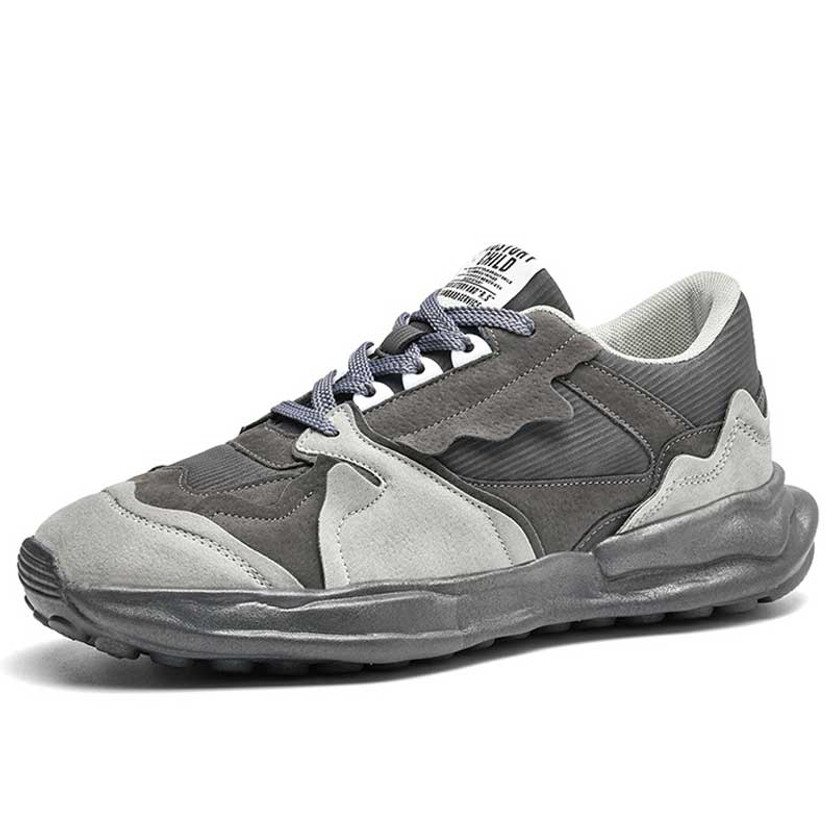 Men's dark grey multi layered accents label print shoe sneaker 01
