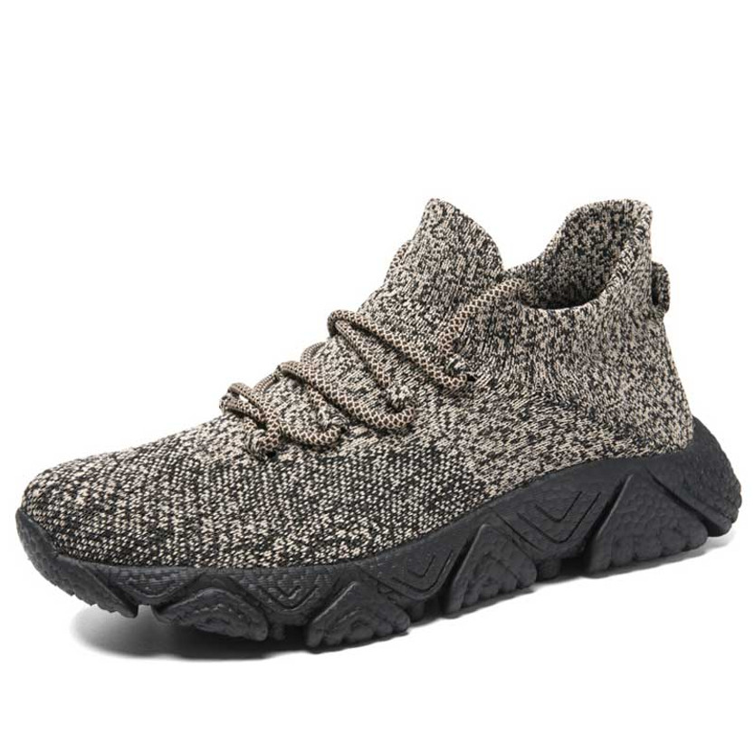 Men's khaki flyknit texture sock like fit shoe sneaker 01