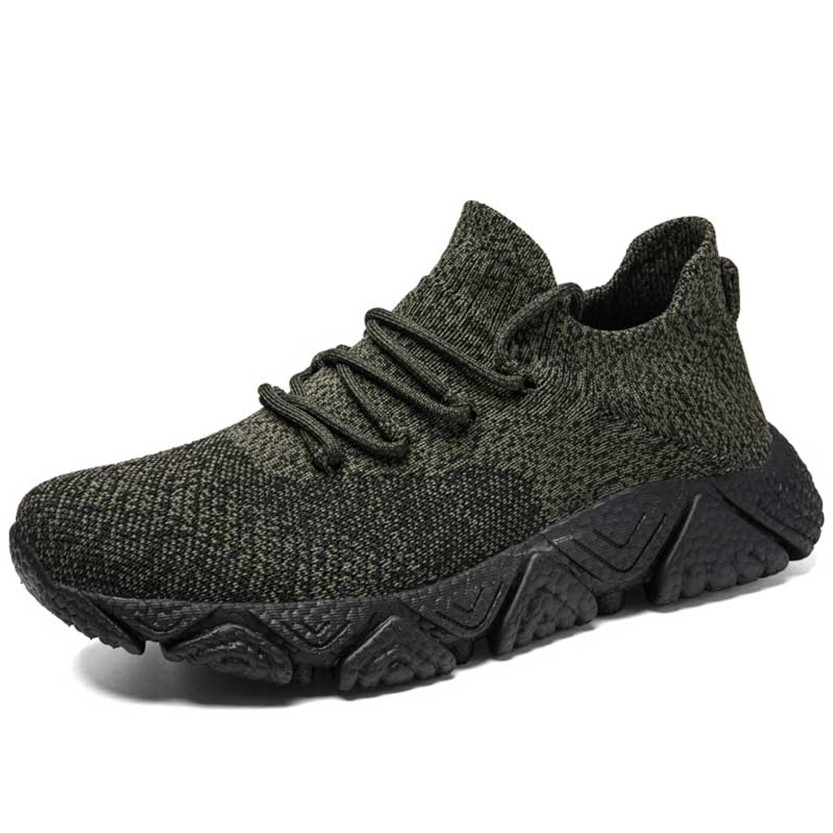 Men's armygreen flyknit texture sock like fit shoe sneaker 01