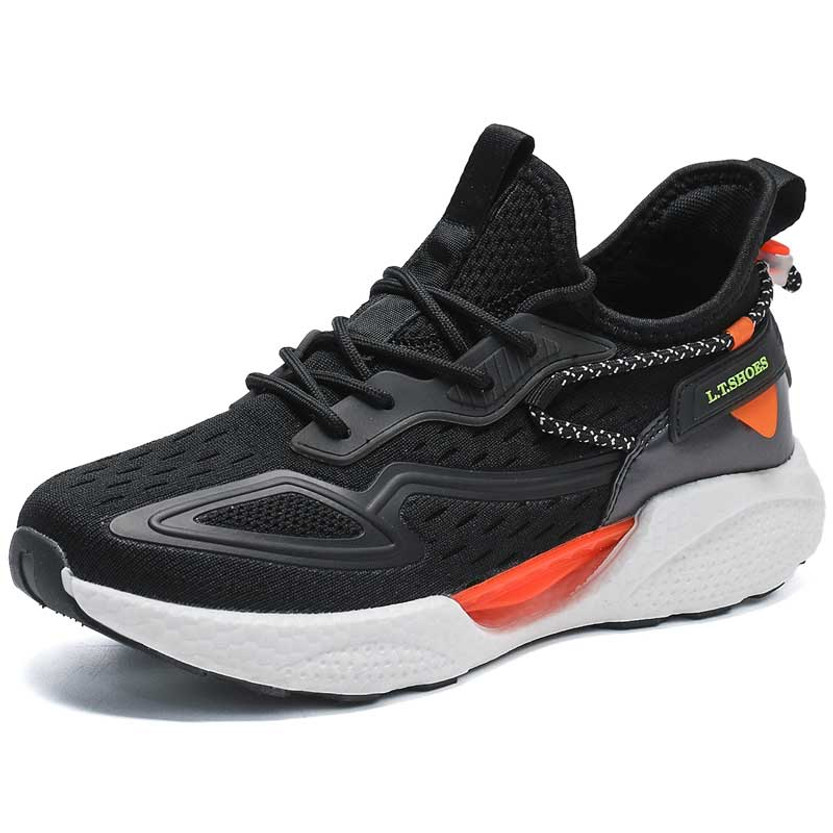Men's black flyknit texture decorated lace sport shoe sneaker 01