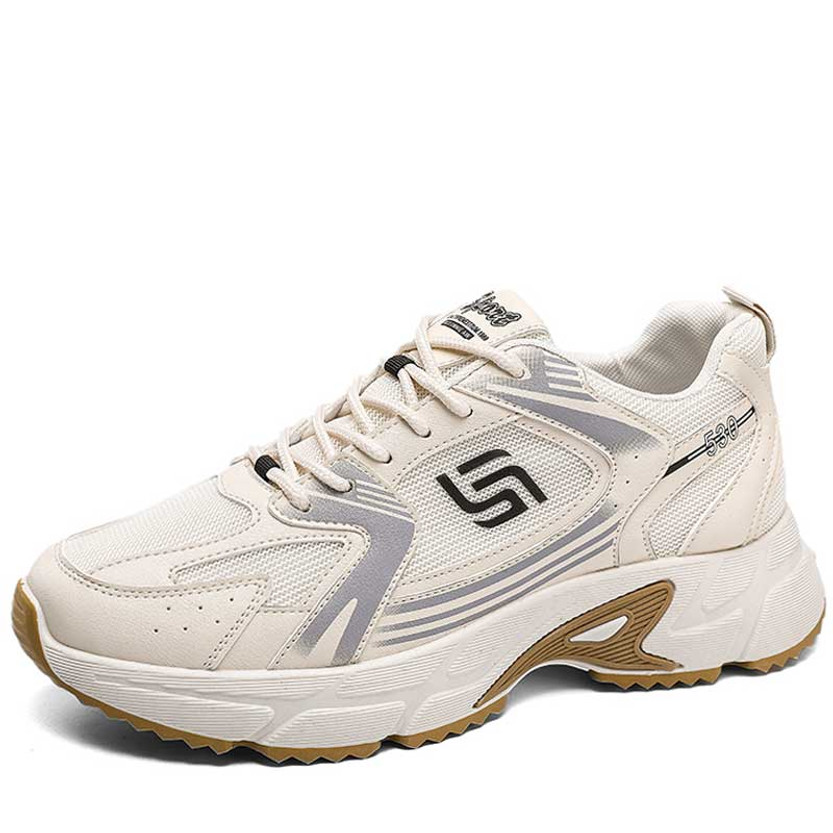 Men's beige logo pattern stripe sport shoe sneaker 01