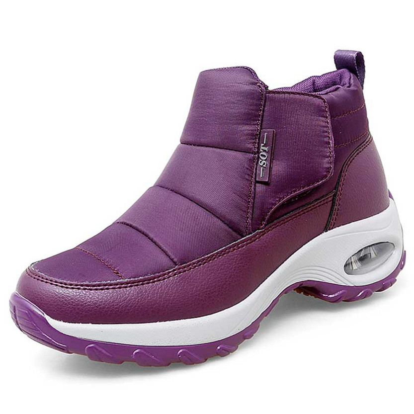 Women's purple winter velcro slip on double rocker bottom shoe boot 01