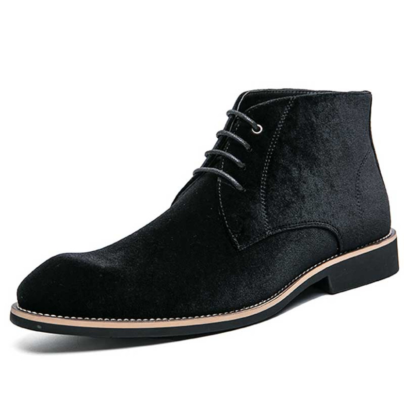 Men's black suede sewn accents lace up shoe boot 01