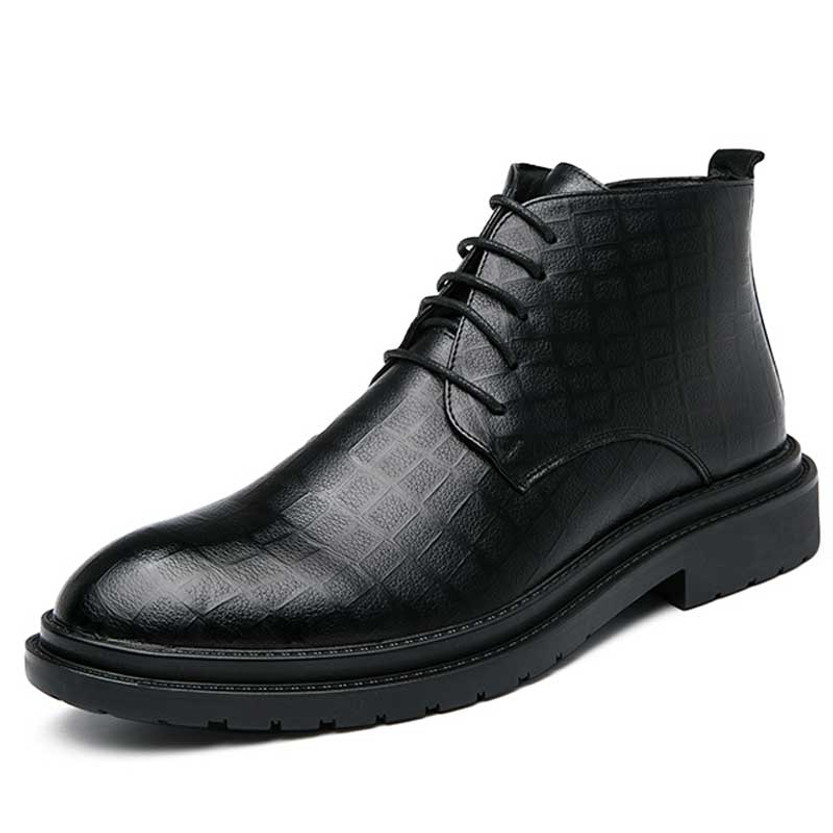 Men's black croc skin pattern lace up shoe boot 01