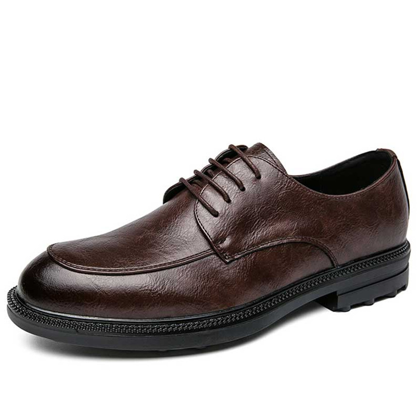 Men's brown plain casual derby dress shoe 01