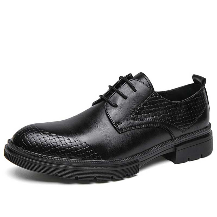 Men's black check pattern derby dress shoe 01