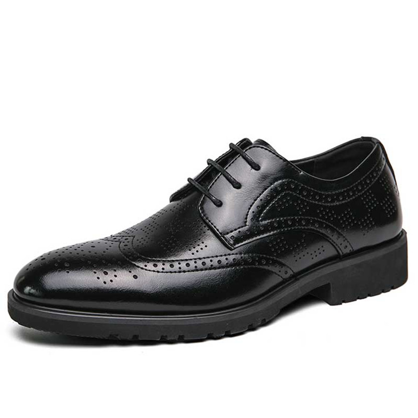 Men's black retro brogue check accents derby dress shoe 01