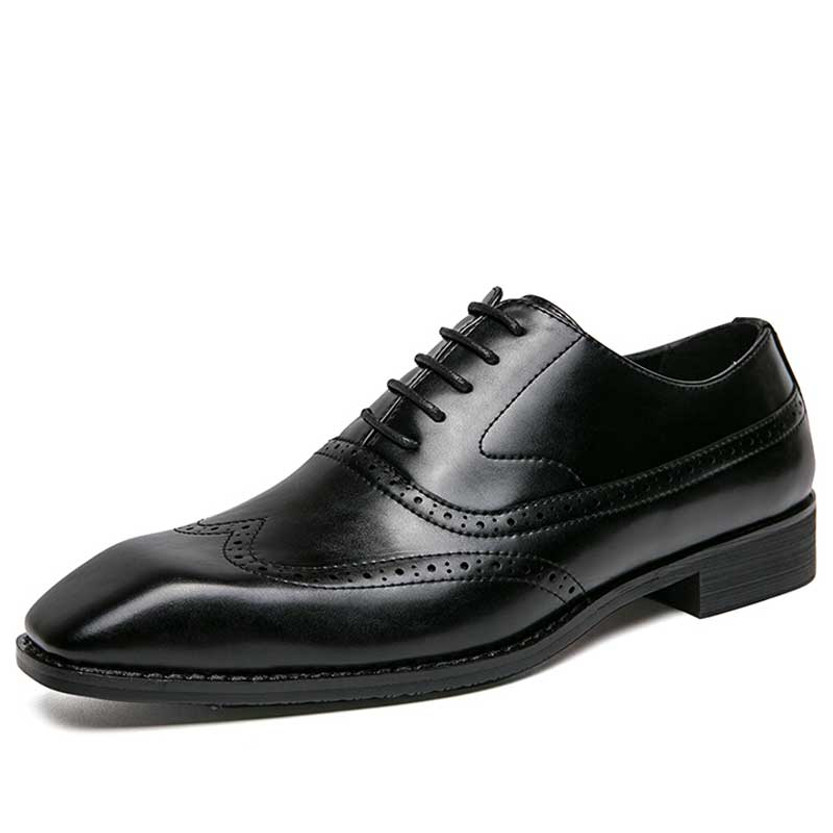 Men's black retro brogue square toe oxford dress shoe 01