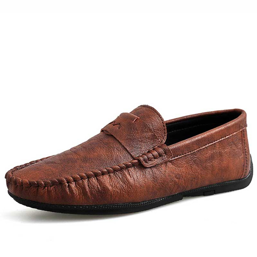 Men's brown retro penny strap slip on shoe loafer 01