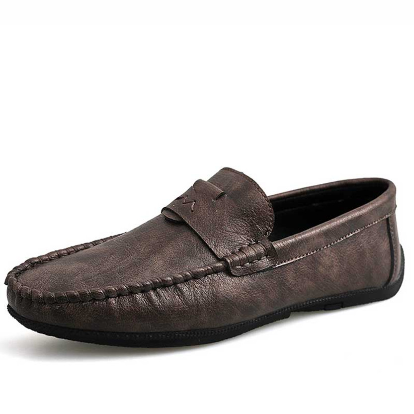 Men's grey retro penny strap slip on shoe loafer 01
