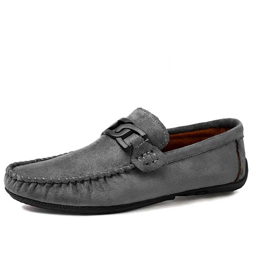 Men's grey chain accents buckle slip on shoe loafer 01