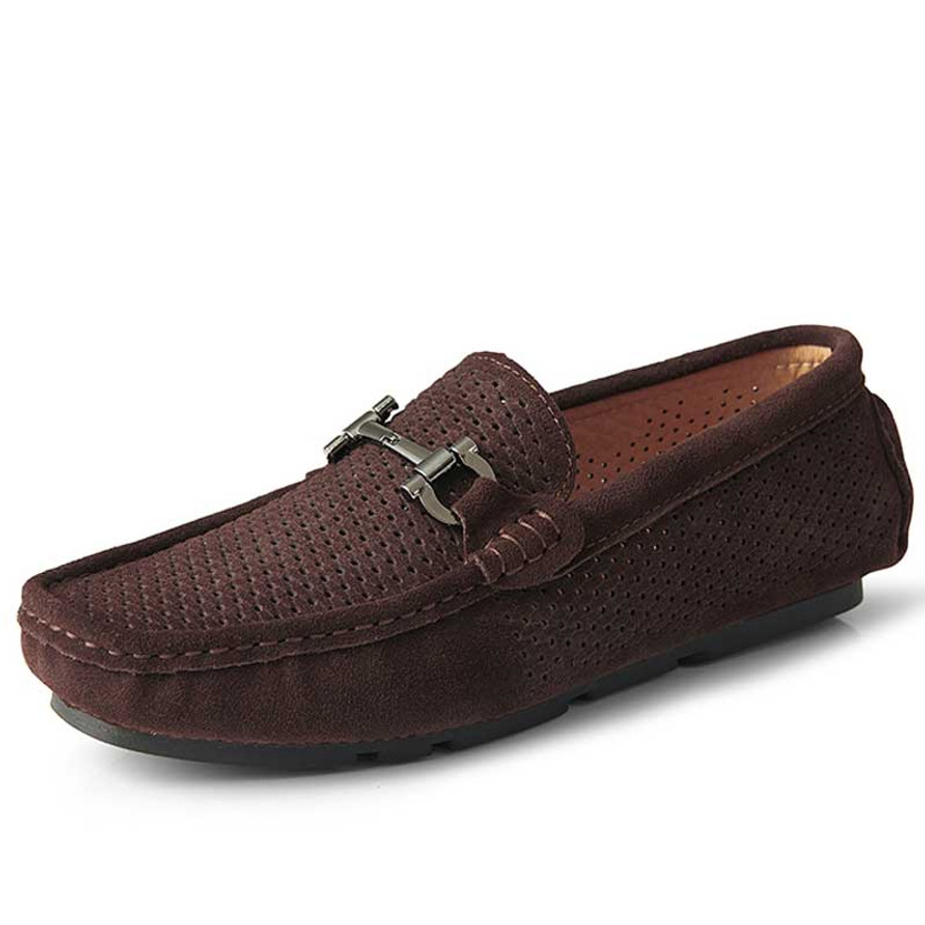 Men's brown hollow cut top metal buckle slip on shoe loafer 01