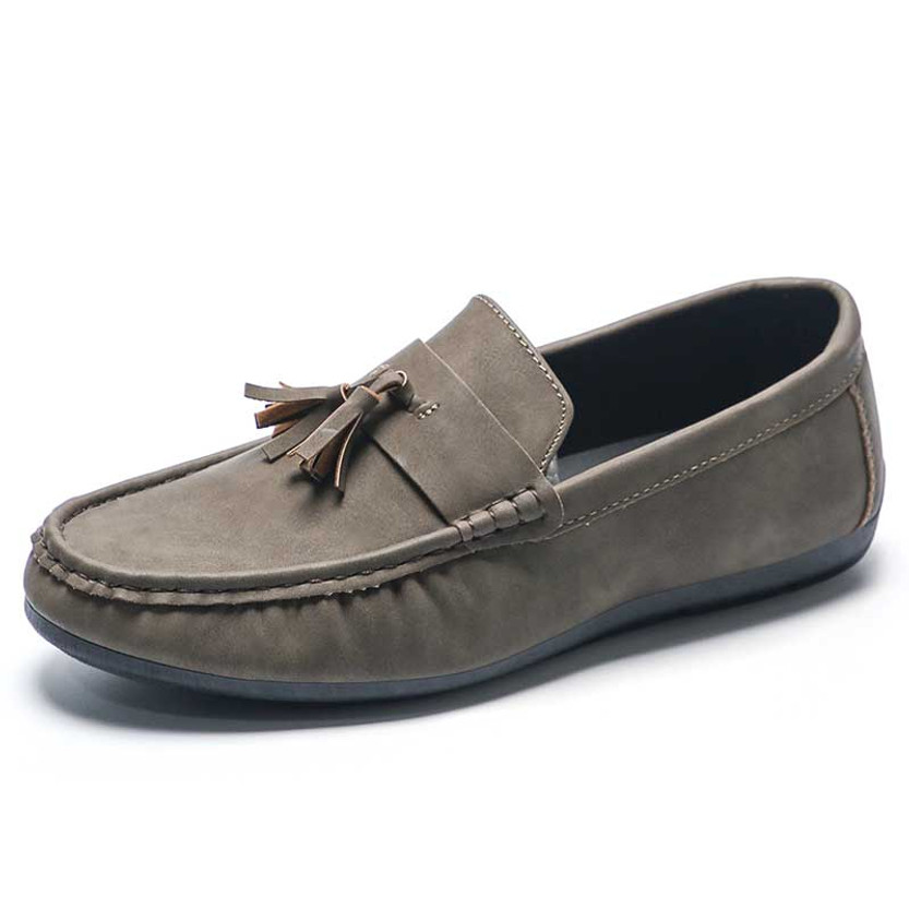 Men's grey tassel on penny strap slip on shoe loafer 01