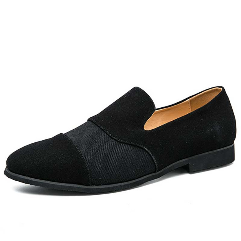 Men's black suede splicing accents slip on dress shoe 01