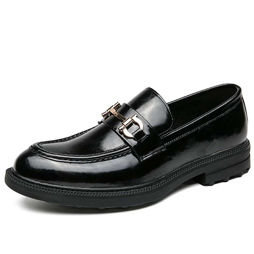 Men's black metal buckle penny slip on dress shoe 01