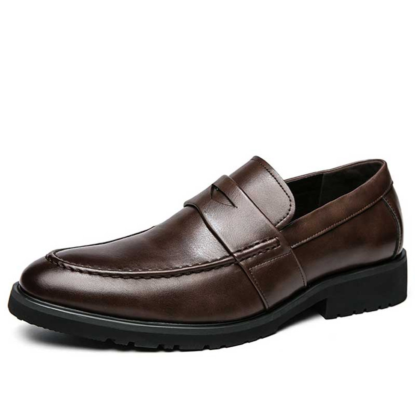 Men's brown penny strap slip on dress shoe 01