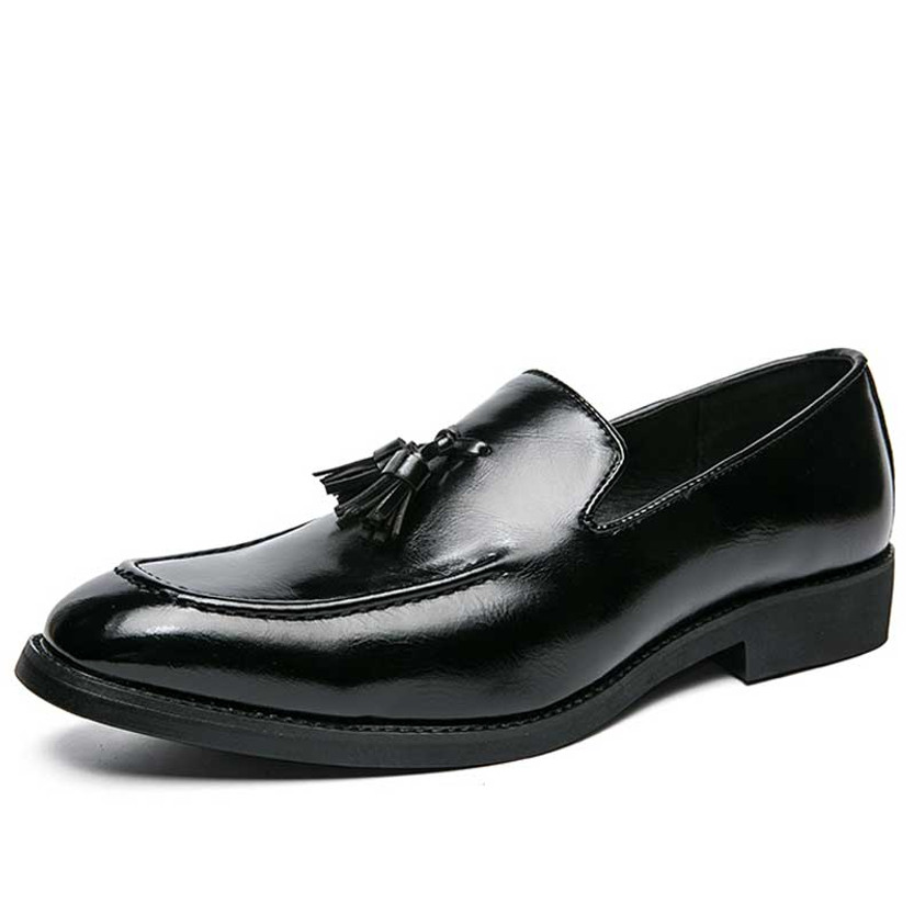 Men's black retro tassel on top slip on dress shoe 01