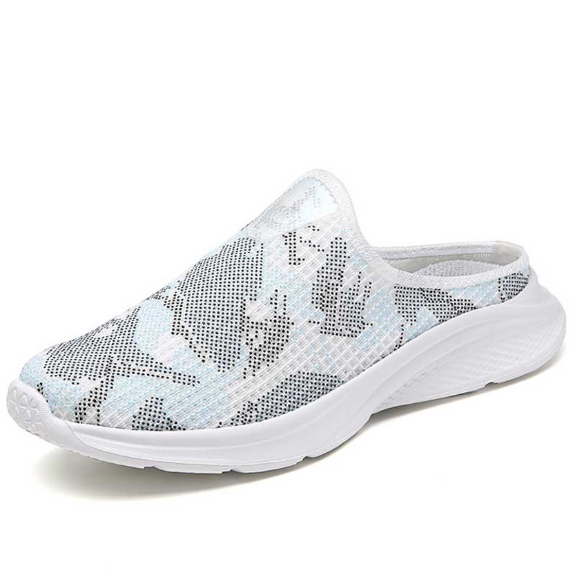 Women's blue pattern mesh casual slip on shoe mule 01