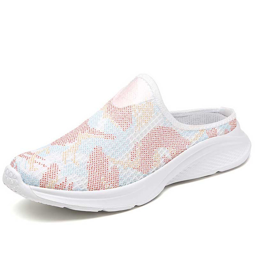 Women's pink pattern mesh casual slip on shoe mule 01
