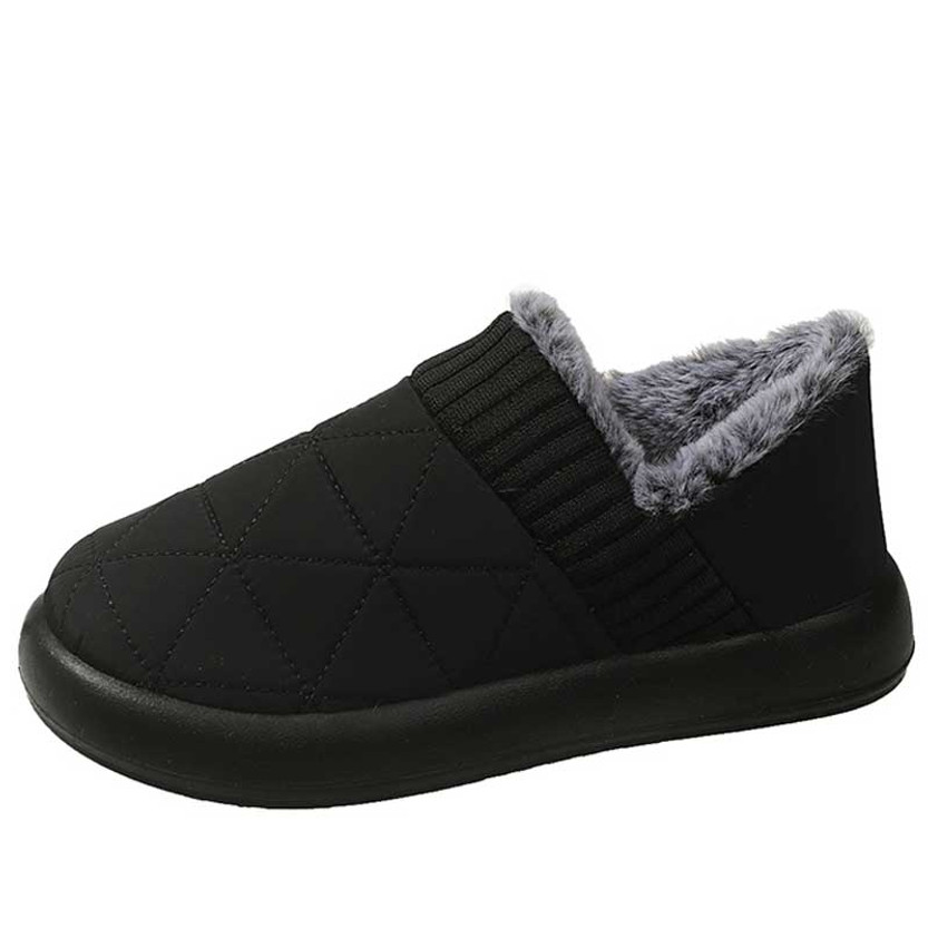 Women's black triangle pattern winter slip on shoe 01