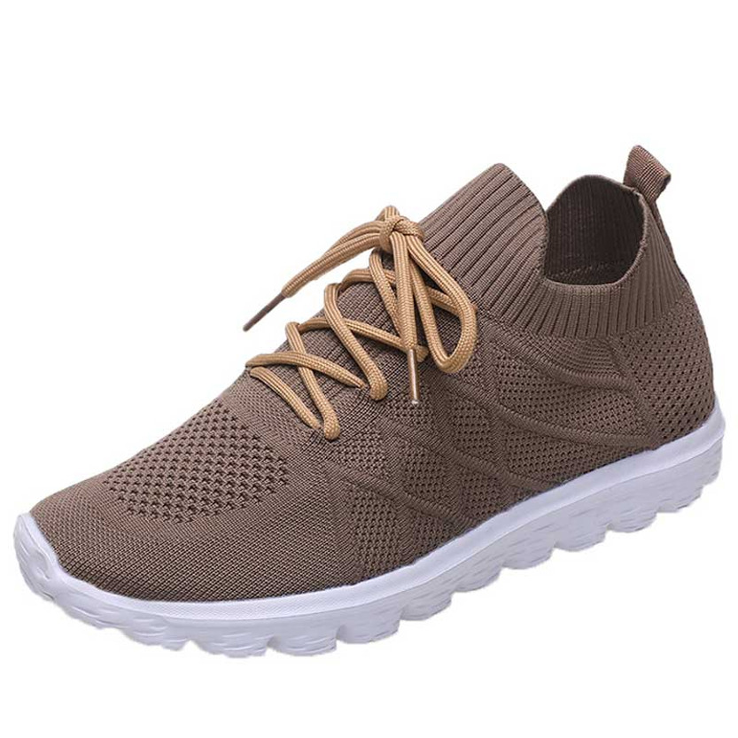 Women's brown flyknit stripe texture casual shoe sneaker 01