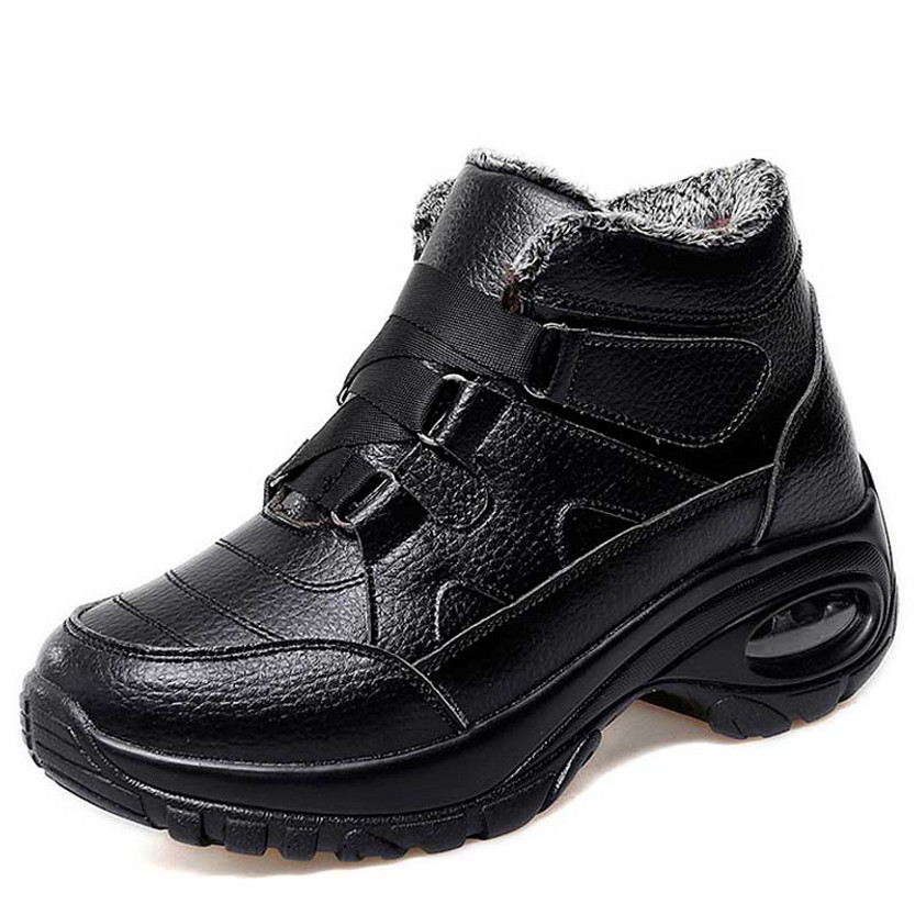 Women's black velcro thread accents winter double rocker bottom shoe boot 01