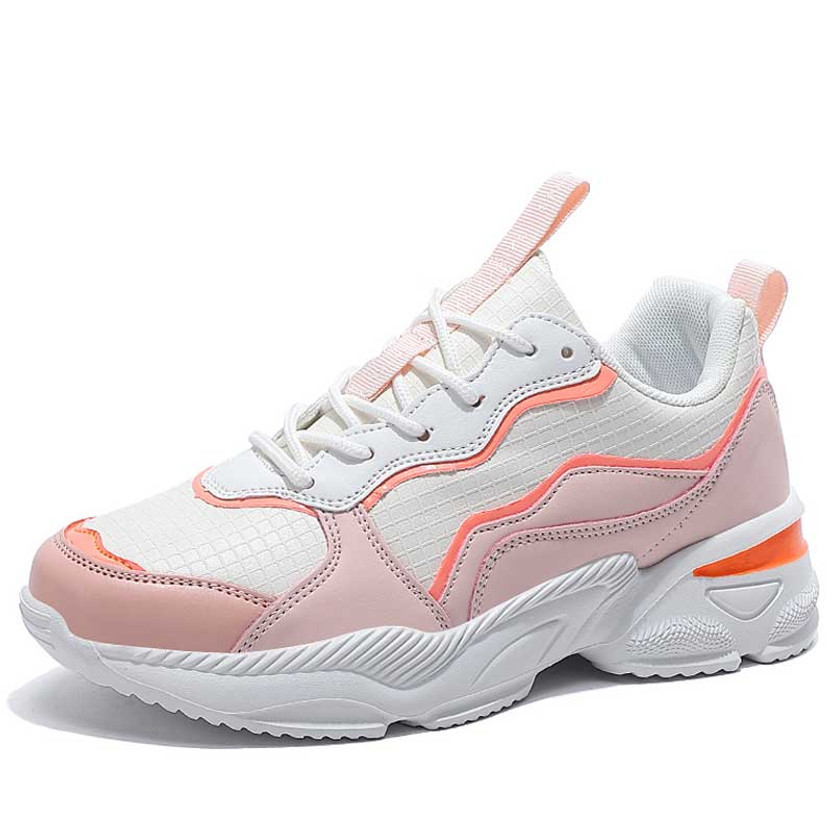 Women's white pink check pattern casual shoe sneaker 01