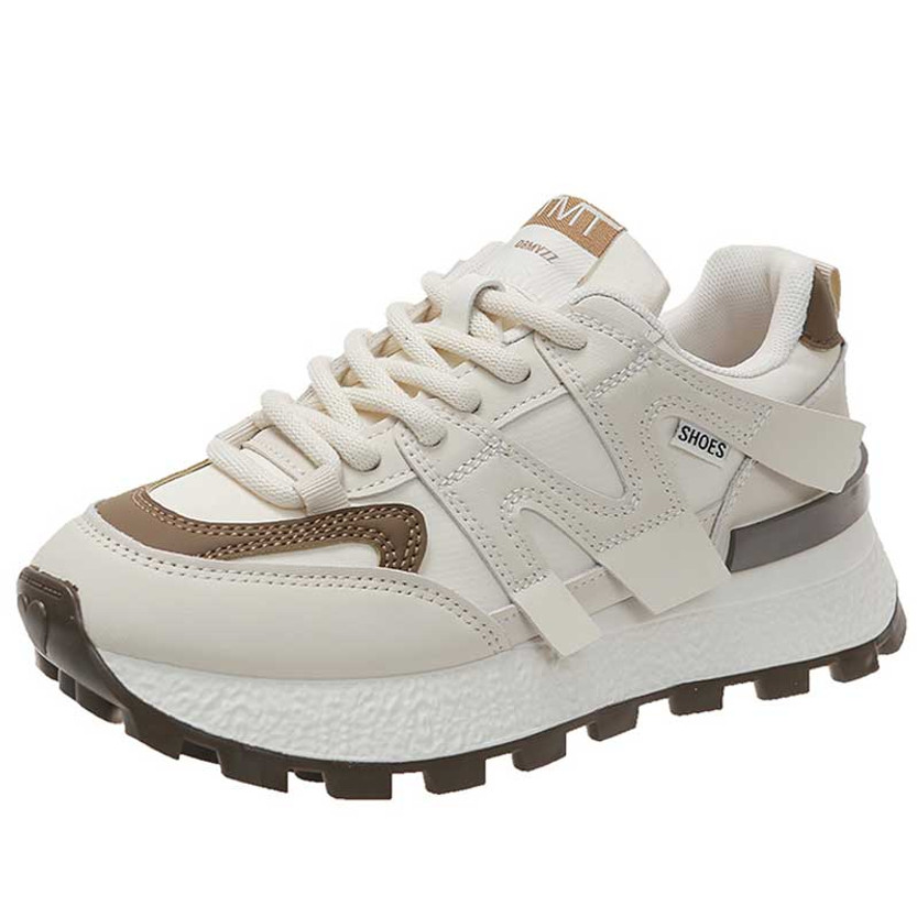 Women's beige sewn tab accents casual shoe sneaker 01