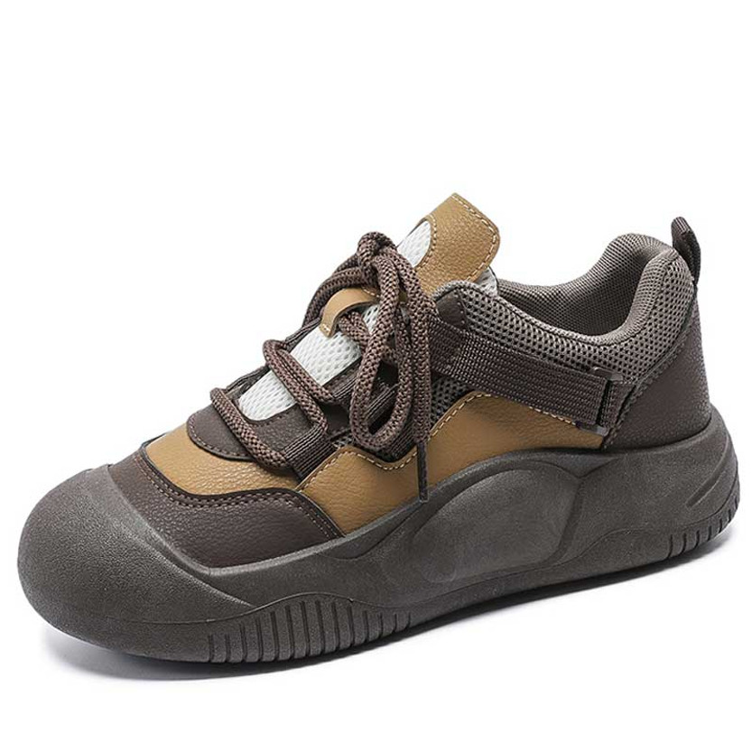 Women's brown buckle strap accents casual shoe sneaker 01
