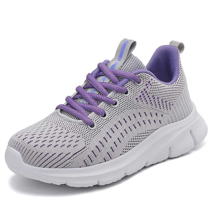 Women's grey purple flyknit stripe texture accents casual shoe sneaker 01