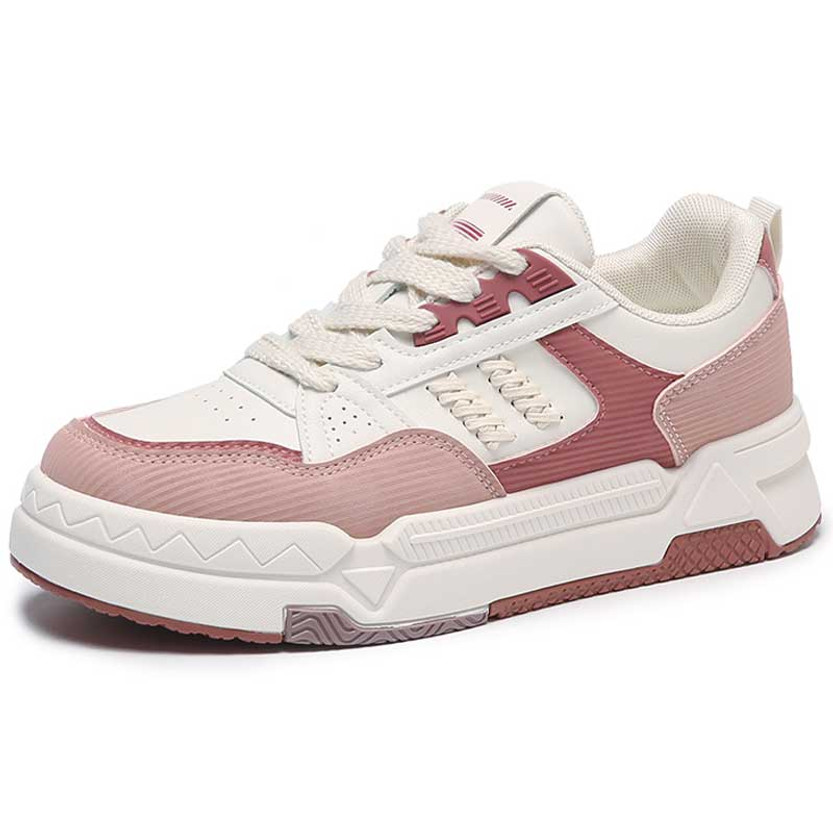 Women's beige pink mini strap accents casual shoe sneaker 01