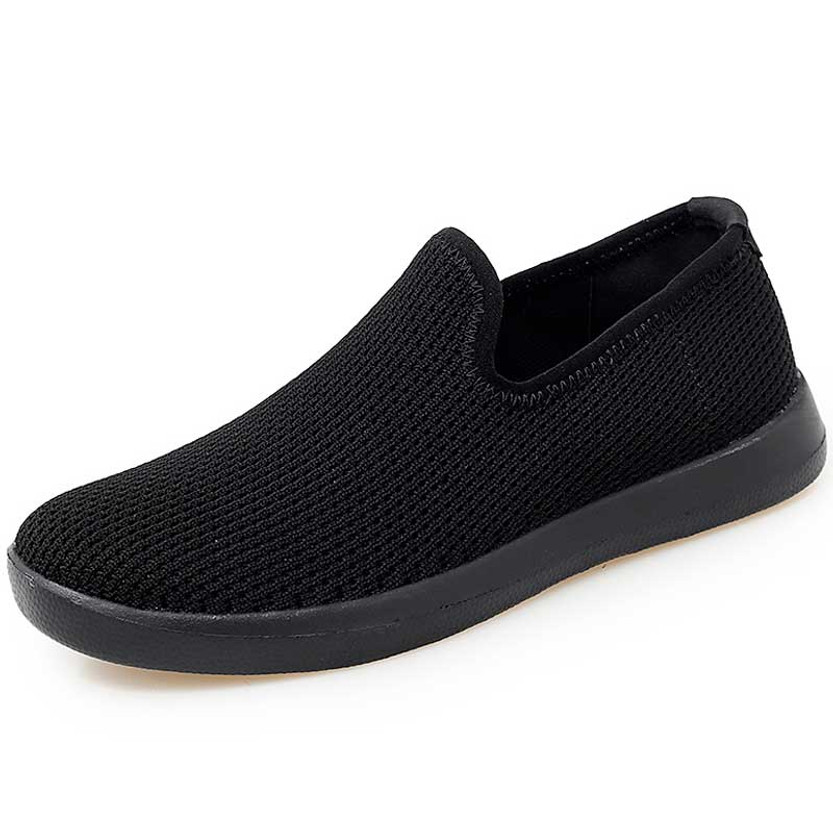 Women's black flyknit simple plain casual slip on shoe sneaker 01