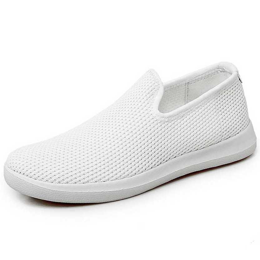 Women's white flyknit simple plain casual slip on shoe sneaker 01