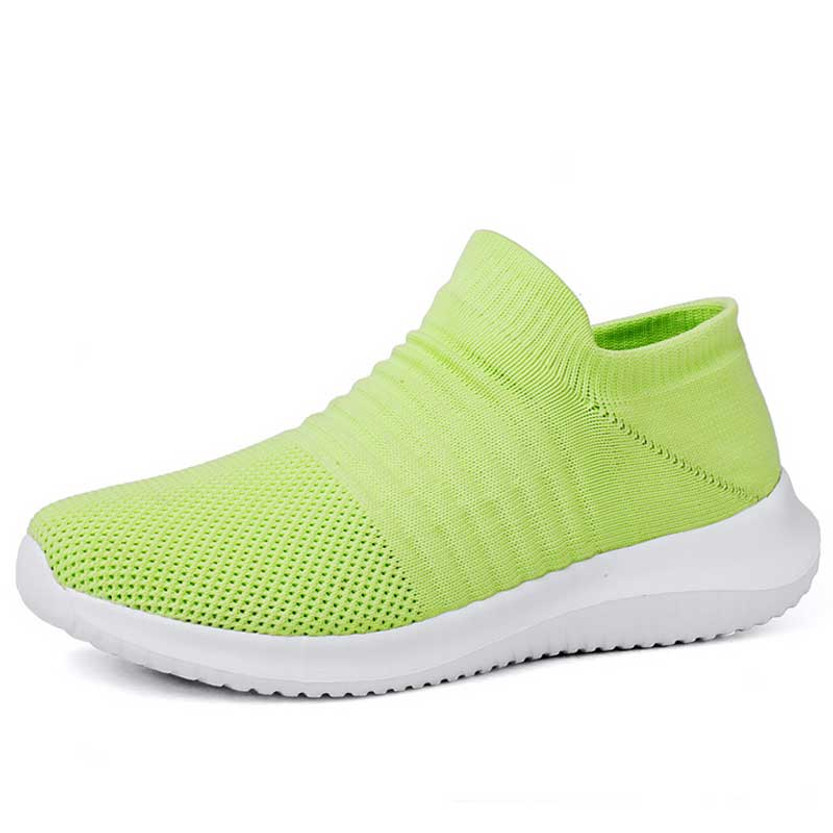 Women's green flyknit stripe texture sock like entry slip on shoe sneaker 01