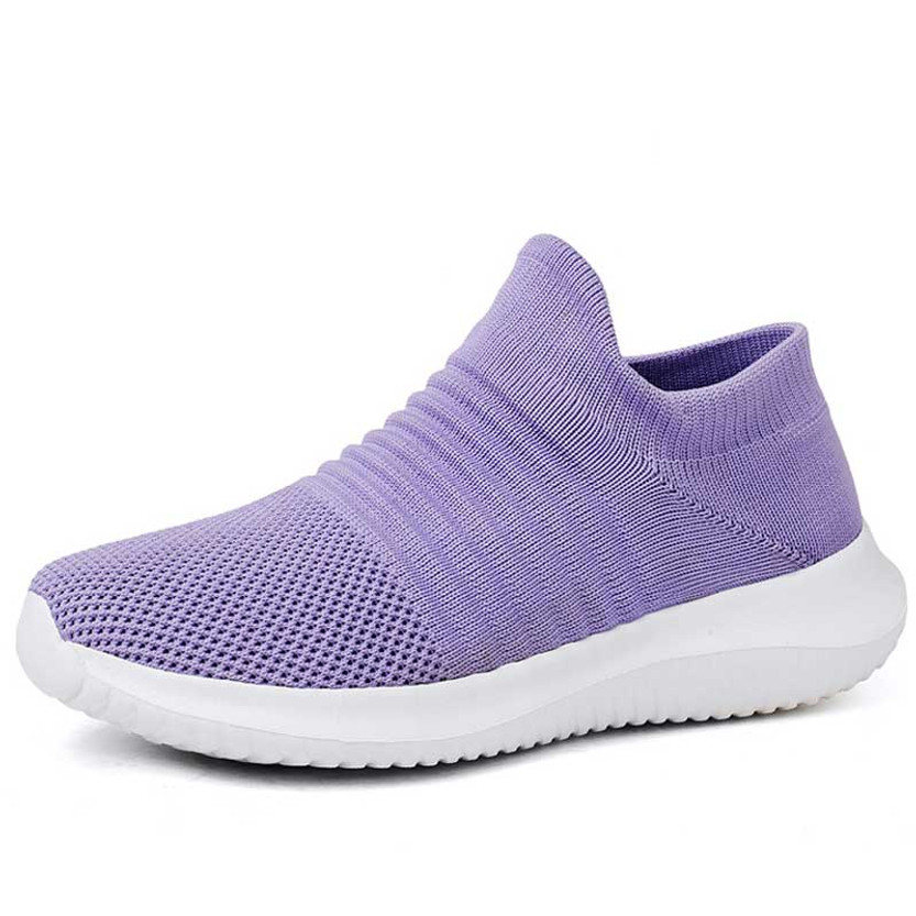 Women's purple flyknit stripe texture sock like entry slip on shoe sneaker 01