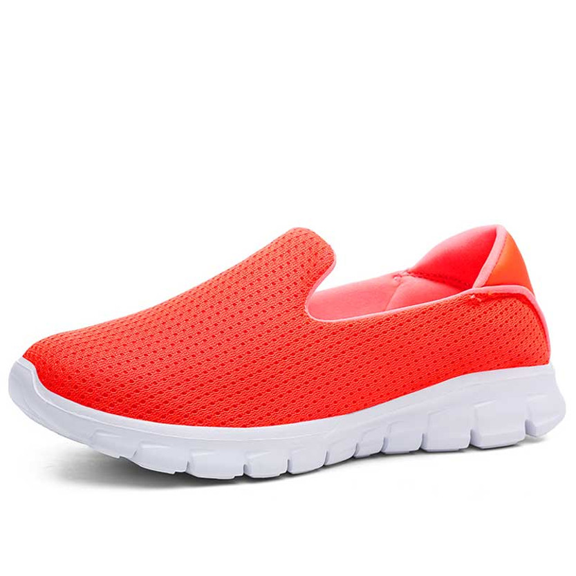 Women's orange mesh plain casual slip on shoe sneaker 01